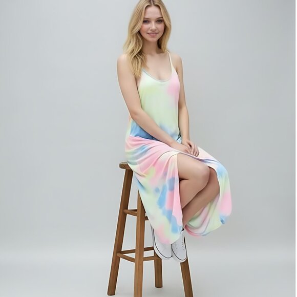 Tie Dye Split Side Curved Hem Dress - Picture 2 of 10